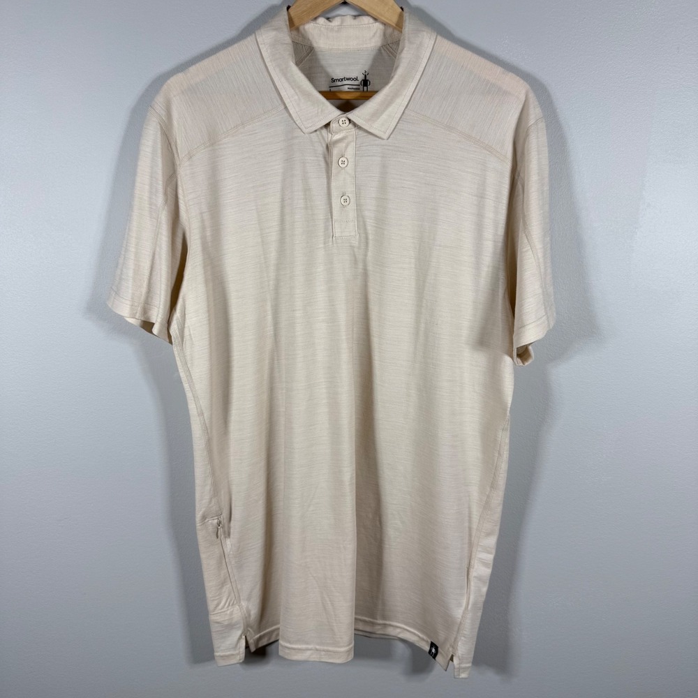 Smartwool Merino Wool Blend Side Pocket Polo Shirt Cream - Size Large